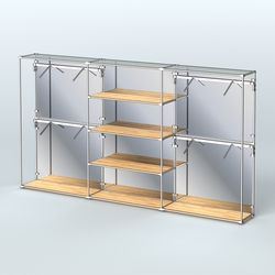 Торговая система ХРОМ (задняя стенка - зеркало) 3600 мм с полками ДСП и поручнями №5, Дуб Золотистый