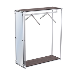 Хромированный стенд островной, торец-зеркало ZTD-12 №1-3 с полками ДСП 16 мм, Ясень Анкор темный