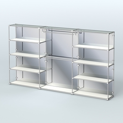 Торговая система ХРОМ (задняя стенка - зеркало) 3600 мм с полками ДСП и поручнями №1, Белый