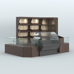 Угловой павильон с широкими прилавками для торговли хлебом и выпечкой №1, Дуб Венге + Дуб Сонома