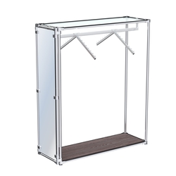 Хромированный стенд-вешало с нижней платформой, торец-зеркало ZTD-12 №1-1 с полкой стекло 6 мм (прозрачное), Ясень Анкор темный