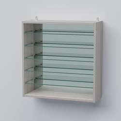 Витрина настенная №201-6Г открытая зеркальная с пятью полками из стекла, Ясень Анкор светлый