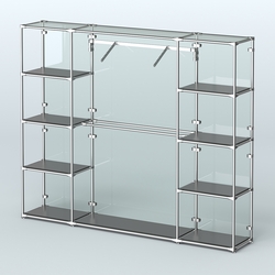 Торговая система ХРОМ (задняя стенка - стекло) 2430 мм с полками ДСП и поручнями №11, Черный