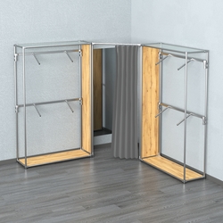 Примерочная с зеркалом из системы ХРОМ с поручнями №2-1, Дуб Золотистый