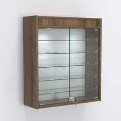 Витрина настенная №201-7А с пятью полками из стекла и верхней подсветкой, Орех