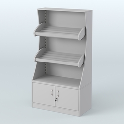 Стеллаж низкий пристенный с деревянными полками для хлебной лавки ХЛ-2, Серый