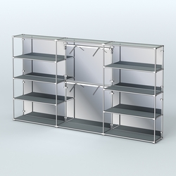 Торговая система ХРОМ (задняя стенка - зеркало) 3600 мм с полками ДСП и поручнями №6, Темно-Серый