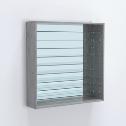 Витрина настенная №204-6Г зеркальная с девятью прозрачными полками, Бетон Чикаго светло-серый F186 ST9