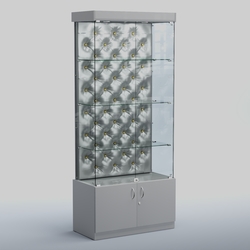 Высокая стеклянная витрина КАПИТОНЕ №1, Серый + Экокожа серебристая