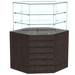 Торговый прилавок угловой со стеклянными шторками и фасадными панелями №15Э-02, Дуб Венге