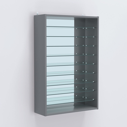 Витрина настенная №202-6Г открытая с девятью полками и зеркалом, Темно-Серый