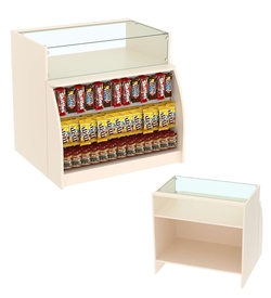 Торговый кассовый прилавок импульсных покупок с большой экономпанелью Импульс №3-2-900, Крем Вайс