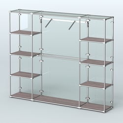 Торговая система ХРОМ (задняя стенка - стекло) 2430 мм с полками ДСП и поручнями №11, Ясень Анкор темный