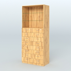 Шкаф для аптек с 16-ю ящиками и двумя стеклянными полками №7-1-С, Дуб Золотистый