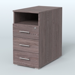 Тумба приставная с 3 ящиками (метабокс) и нишей с замком без топа Индиго Вуд, цвет белый + дуб светлый, Ясень Анкор темный