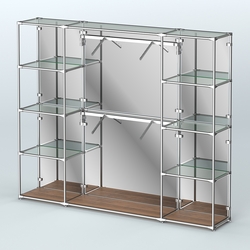 Торговая система ХРОМ (задняя стенка - зеркало) 2430 мм с прозрачными полками и поручнями №7, Орех