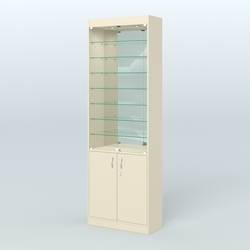 Витрина из ДСП с дверками и узкими полками для аптеки №6-300-3, Крем Вайс