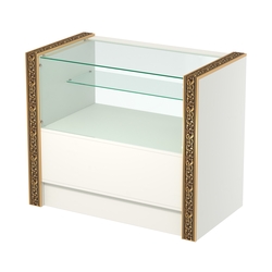 Недорогой прилавок с одной узкой полкой и декоративными молдингами №ПДМ-3-900, Белый