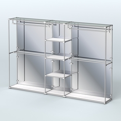 Торговая система ХРОМ (задняя стенка - зеркало) 3030 мм с полками ДСП и поручнями №4, Ясень Анкор светлый