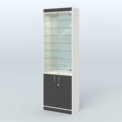 Витрина из ДСП с дверками и узкими полками для аптеки №6-300-3, Белый и Черный