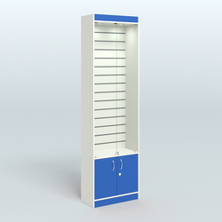 Витрина закрытая из ДСП с экономпанелью для аптеки №2-300-4, Белый + Делфт голубой