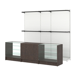 Комплект стеллажей с П-поручнями и прилавков ЭК-4 для торговли одеждой №3, Дуб Венге