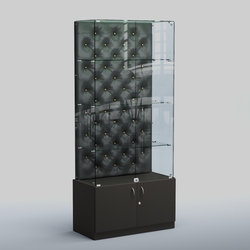 Высокая стеклянная витрина КАПИТОНЕ №5, Черный + Экокожа черная