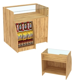 Торговый кассовый прилавок импульсных покупок с прозрачным фасадом Импульс №3-2-450, Дуб Золотистый