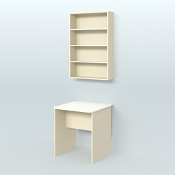 Распаковочный квадратный стол с антресолью для аптеки Р-01, Крем Вайс + Белый