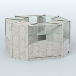 Торговый островок в стиле ЛОФТ с одним рядом прозрачных полок №2 (4,72 кв.м), Метрополитан Грей