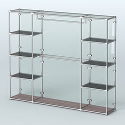 Торговая система ХРОМ (задняя стенка - стекло) 2430 мм с тонированными полками и поручнями №3, Ясень Анкор темный