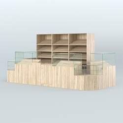 Пристенный павильон с прилавками и стеллажами для торговли хлебом и выпечкой №5, Дуб сонома