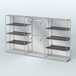 Торговая система ХРОМ (задняя стенка - зеркало) 3600 мм с тонированными полками и поручнями №6, Серый