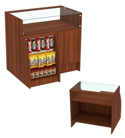 Торговый кассовый прилавок импульсных покупок с прозрачным фасадом Импульс №3-2-450, Орех