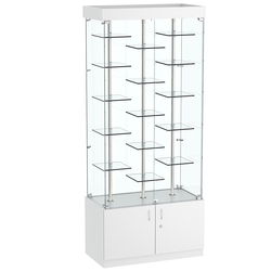 Стеклянная торговая витрина с двойными регулируемыми по высоте полочками Фрактал №1-2, Серый