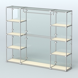 Торговая система ХРОМ (задняя стенка - стекло) 2430 мм с полками ДСП и поручнями №3, Крем Вайс