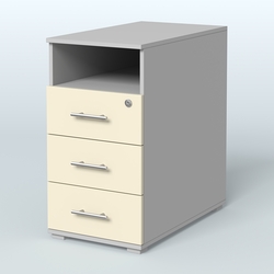 Тумба приставная с 3 ящиками (метабокс) и нишей с замком без топа Индиго Вуд, цвет белый + дуб светлый, Серый + Крем Вайс