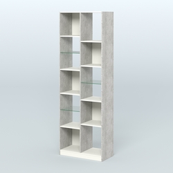 Стеллаж из ДСП серии ЛОФТ №8-3 с полками стекло 5 мм, Метрополитан Грей + Белый