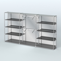 Торговая система ХРОМ (задняя стенка - зеркало) 3600 мм с тонированными полками и поручнями №6, Черный