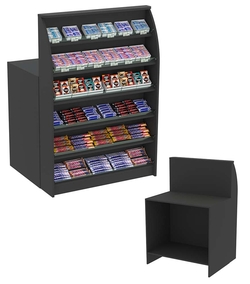 Торговый кассовый прилавок импульсных покупок с высоким фасадным стеллажом Импульс №2-1-900, Черный