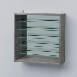 Витрина настенная №201-6Г открытая зеркальная с пятью полками из стекла, Бетон Чикаго светло-серый F186 ST9