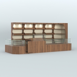Угловой павильон с широким рядом стеллажей для размещения хлеба и выпечки №4, Орех + Крем Вайс