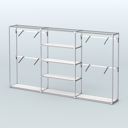 Торговая система ХРОМ без ДСП 3600 мм с полками ДСП и поручнями №5, Ясень Анкор светлый