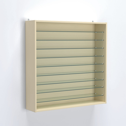 Витрина настенная №204-5Г открытая с девятью прозрачными полками, Крем Вайс