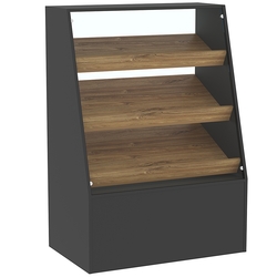 Торговый прилавок для выпечки с тремя наклонными полками под экраны серии BAKERY №2, Черный + Дуб Канзас коричневый