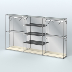 Торговая система ХРОМ (задняя стенка - зеркало) 3600 мм с тонированными полками и поручнями №10, Крем Вайс