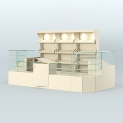 Пристенный павильон со стеклянными прилавками под выкладку хлеба и выпечки №2, Крем Вайс