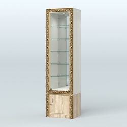 Витрина с декором и верхней подсветкой №ВБА-504, Белый + Дуб Сонома