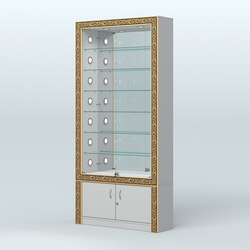 Витрина с декором и зеркальной задней стенкой №ВБА-32С, Серый