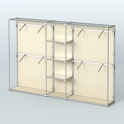 Торговая система ХРОМ (задняя стенка - ДСП) 3600 мм с зеркальными полками и поручнями №8, Крем Вайс
